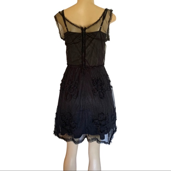 American Rag Strappy Sheer Black Flower Lace Fit & Fare Mini Chiffon Dress - Picture 5 of 11